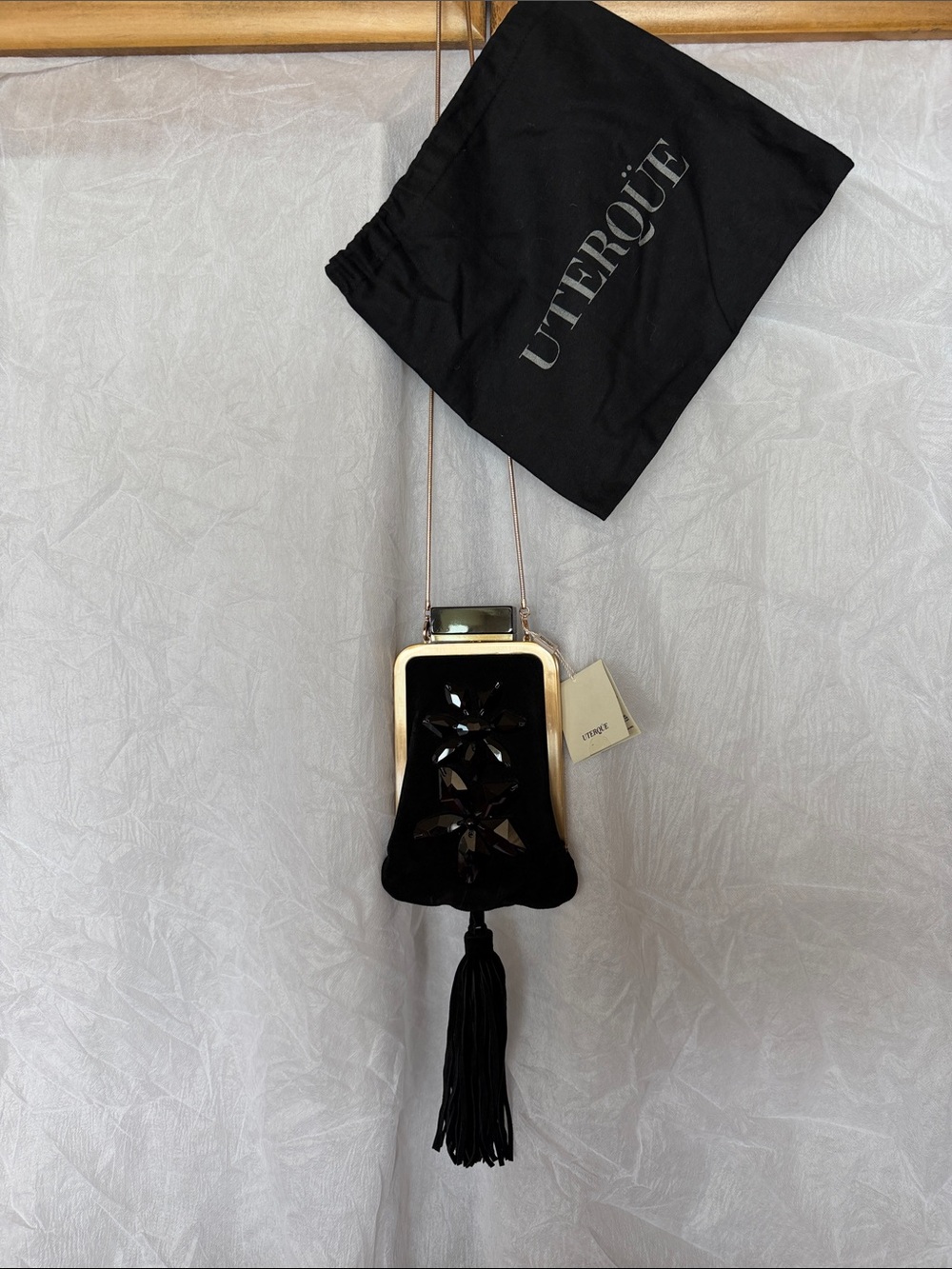 Black Velvet Tassel Crossbody Bag